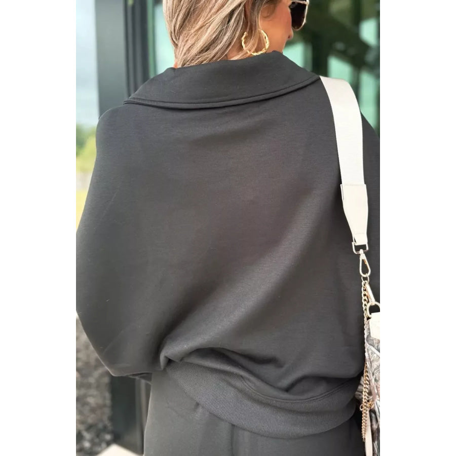 Collared V Neck Pullover Sweatshirt Sweatpants Set Apparel and Accessories