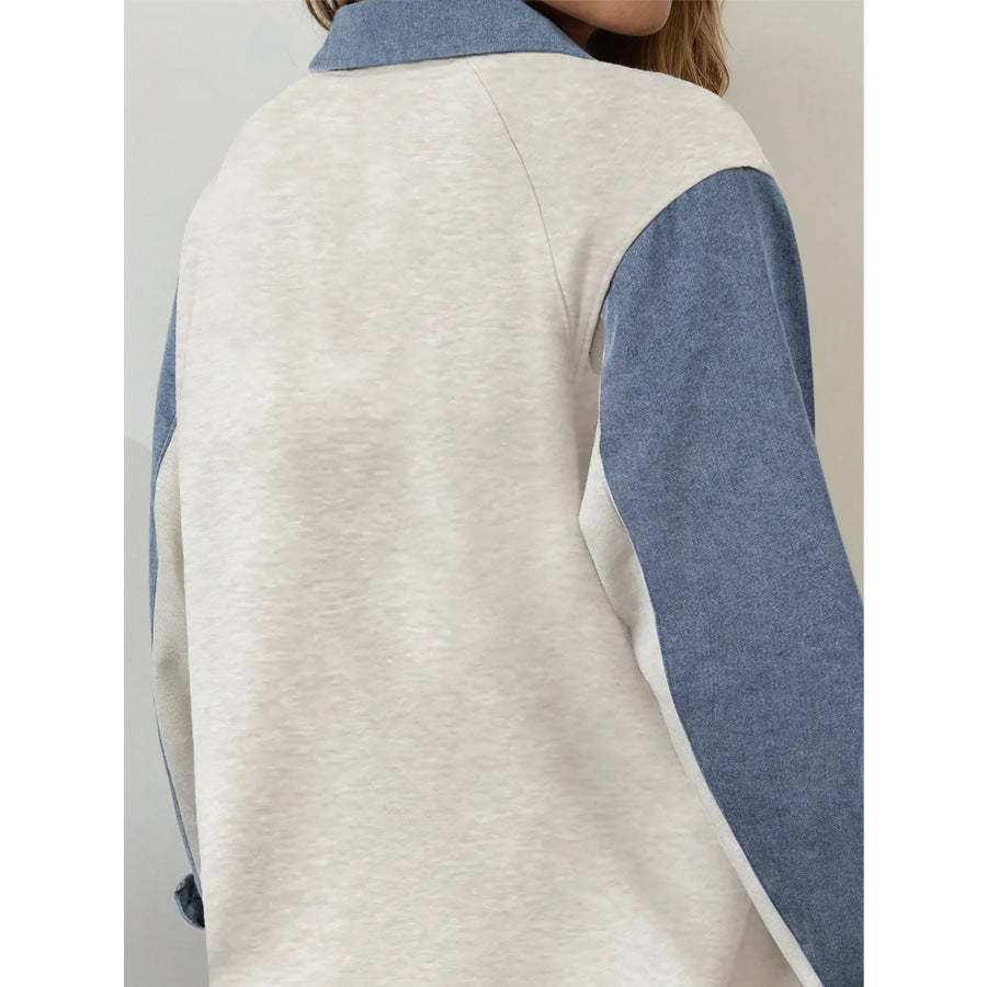 Color Block Button Detail Long Sleeve Top Apparel and Accessories