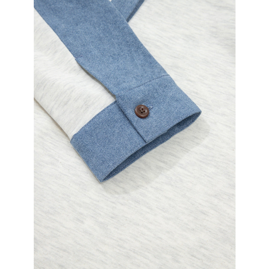 Color Block Button Detail Long Sleeve Top Apparel and Accessories