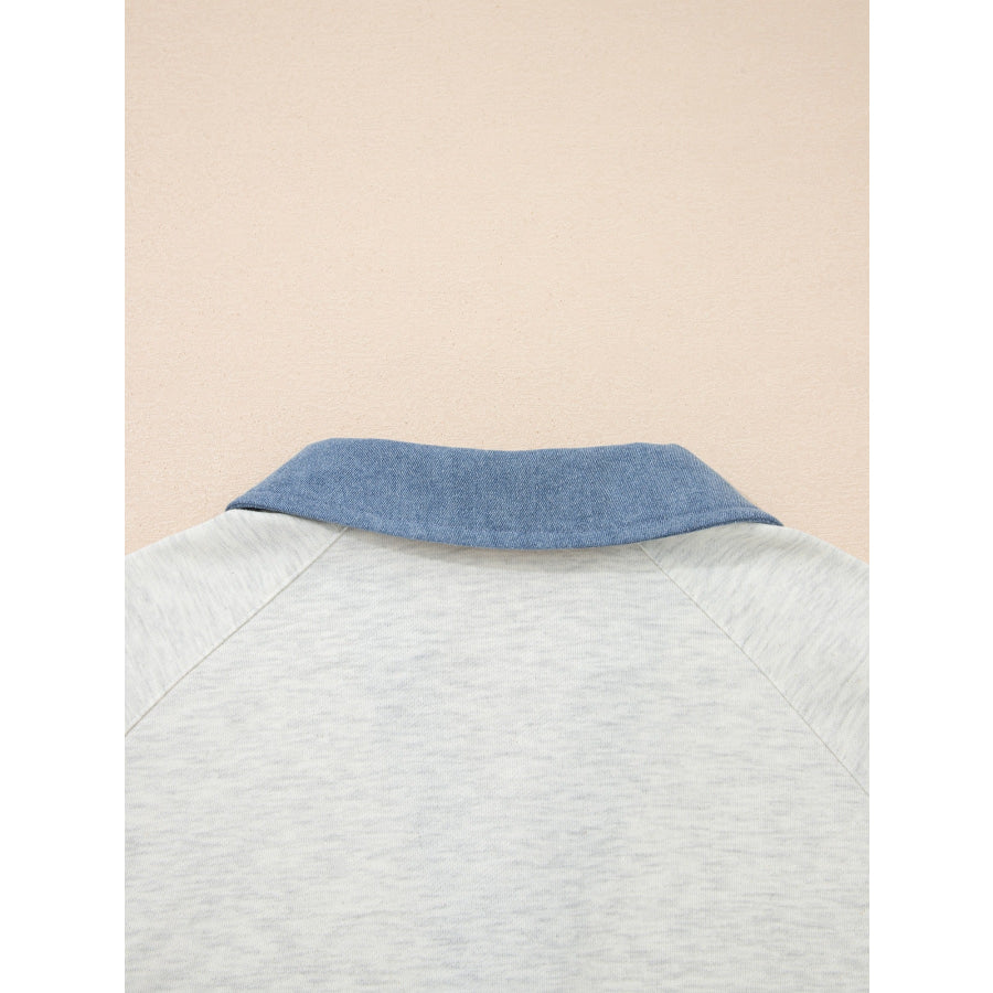 Color Block Button Detail Long Sleeve Top Apparel and Accessories