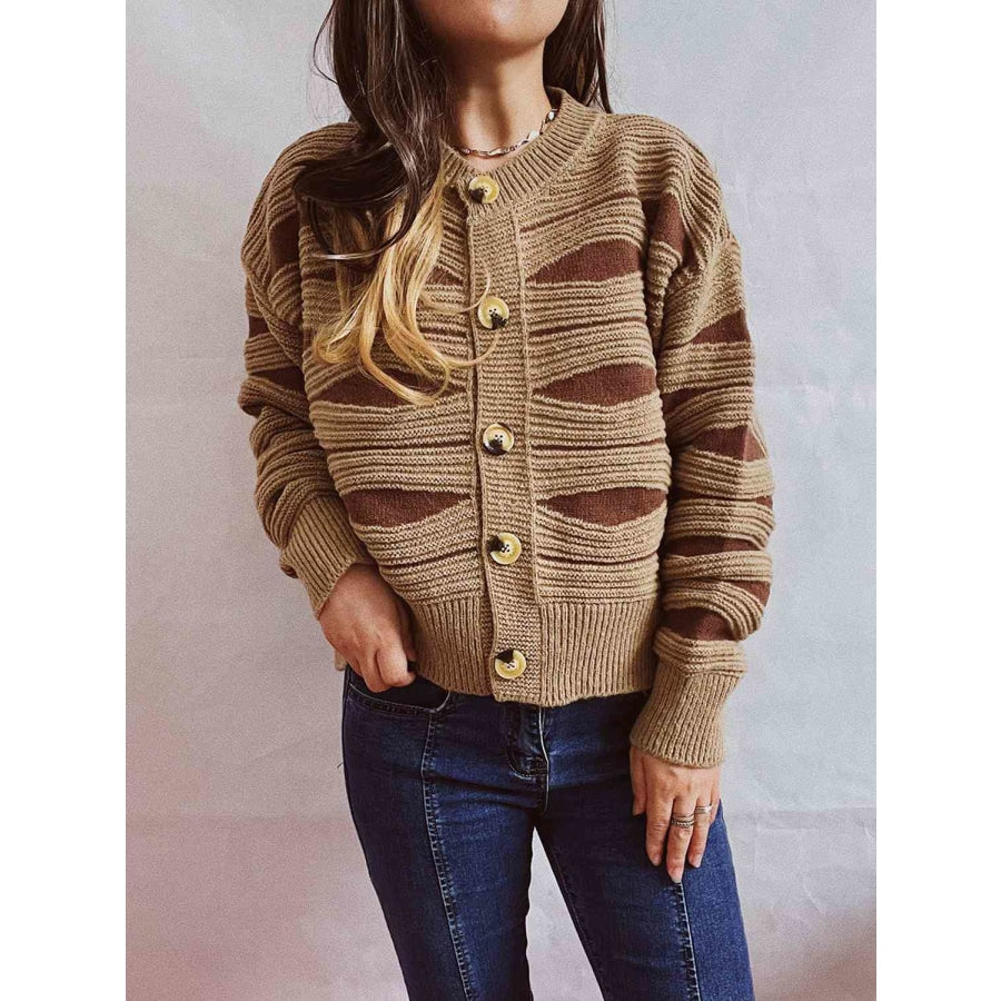 Color Block Button Front Cardigan Camel / S