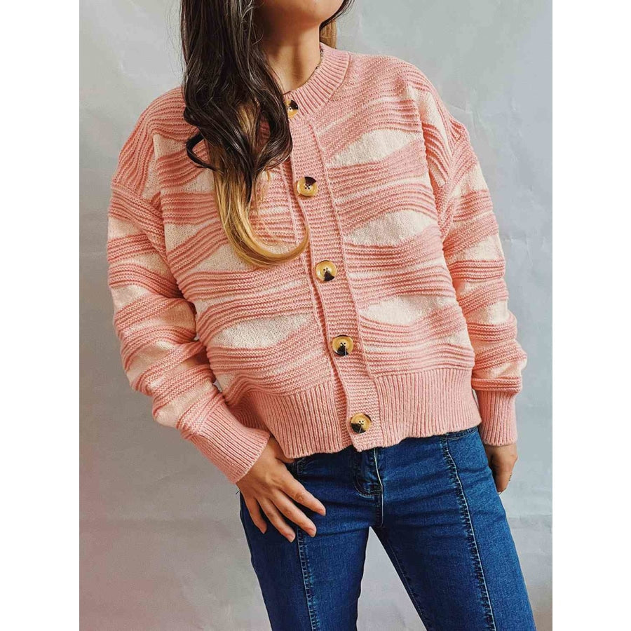 Color Block Button Front Cardigan Dusty Pink / S