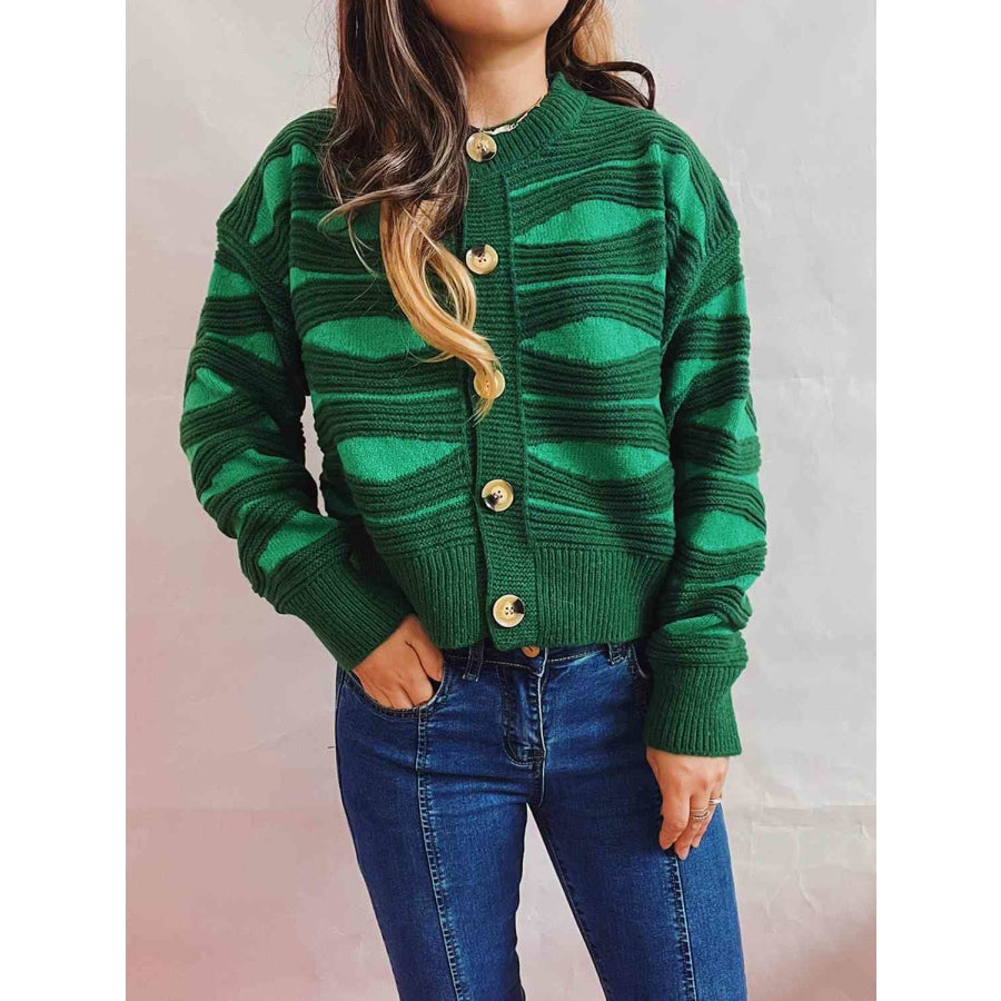 Color Block Button Front Cardigan Green / S