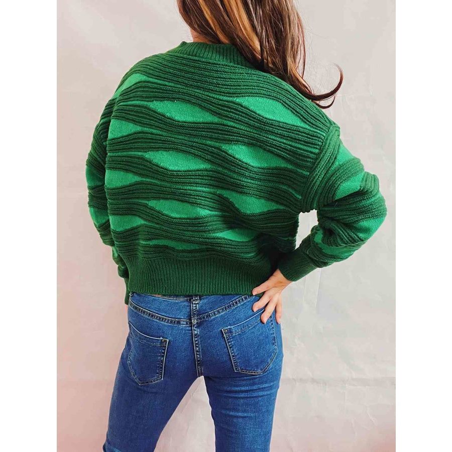 Color Block Button Front Cardigan Green / S