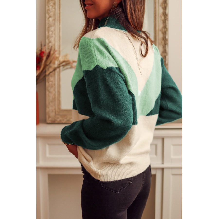 Color Block Buttoned Sweater Green / M