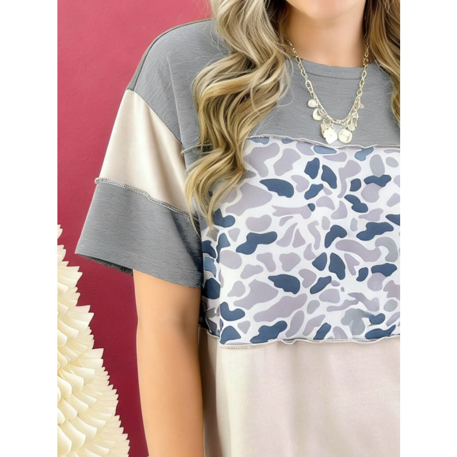 Color Block Camo Print Relaxed Fit T-Shirt Apparel and Accessories