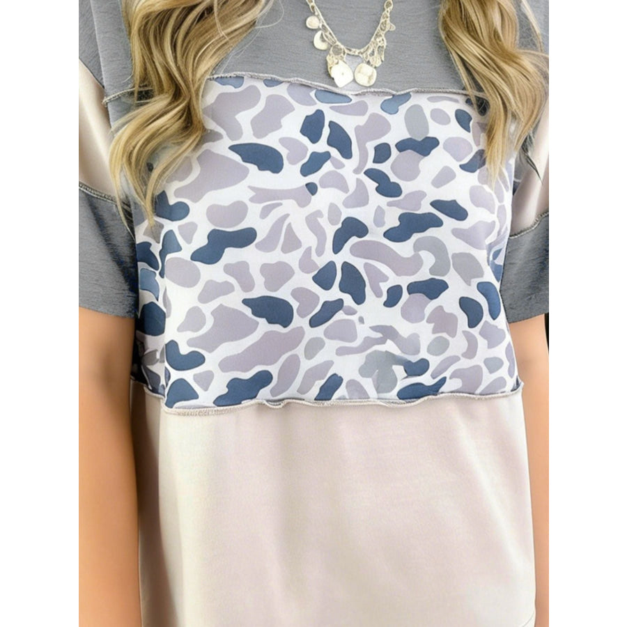 Color Block Camo Print Relaxed Fit T-Shirt Apparel and Accessories