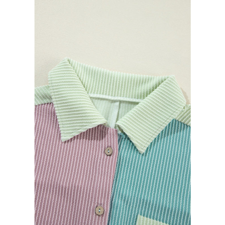 Color Block Corded Button Up Shacket Apparel and Accessories