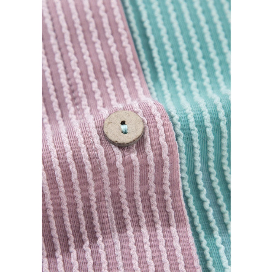 Color Block Corded Button Up Shacket Apparel and Accessories