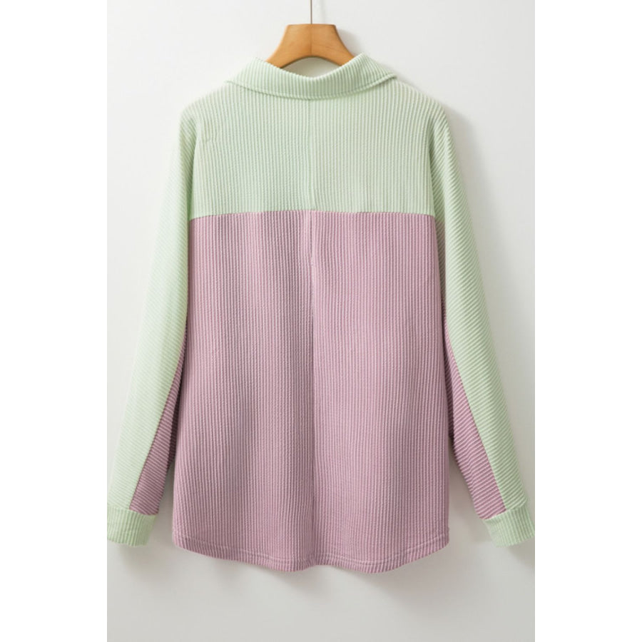 Color Block Corded Button Up Shacket Apparel and Accessories