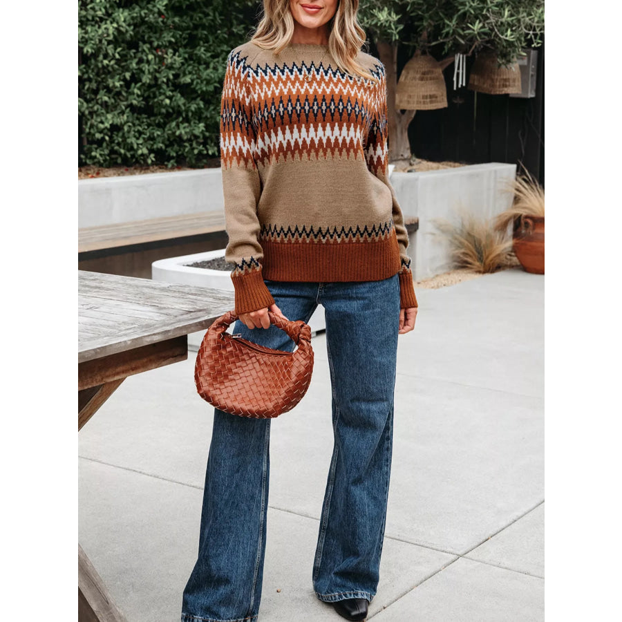 Color Block Crew Neck Sweater Apparel and Accessories
