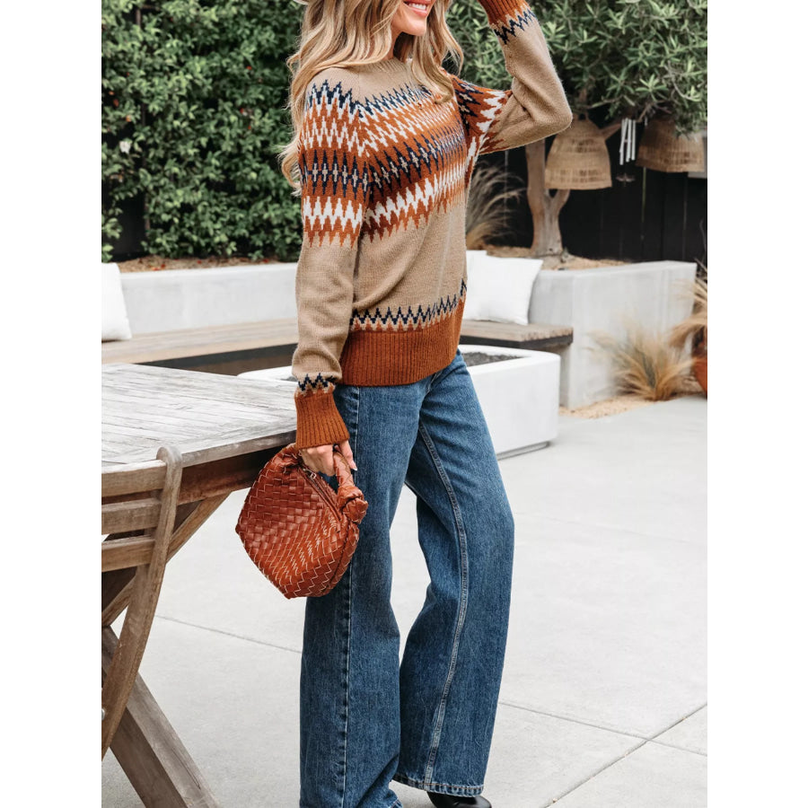 Color Block Crew Neck Sweater Apparel and Accessories