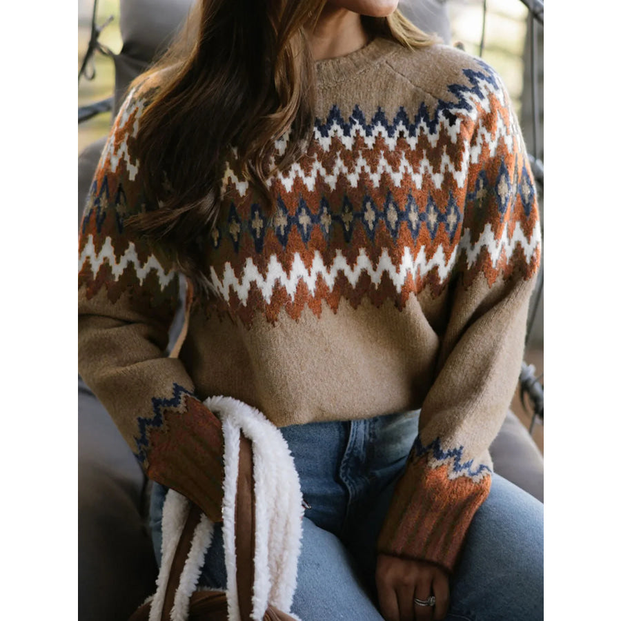 Color Block Crew Neck Sweater Apparel and Accessories