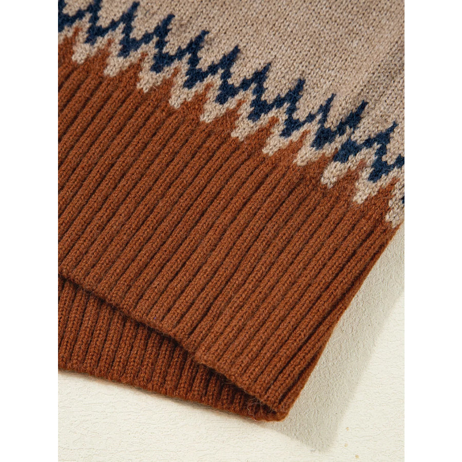 Color Block Crew Neck Sweater Apparel and Accessories