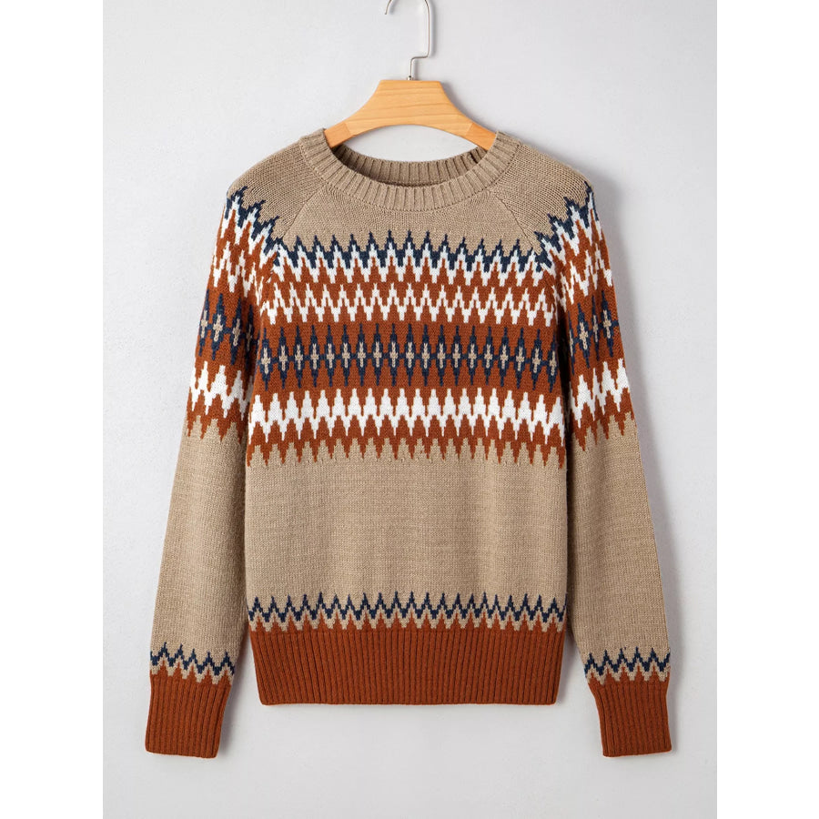 Color Block Crew Neck Sweater Apparel and Accessories