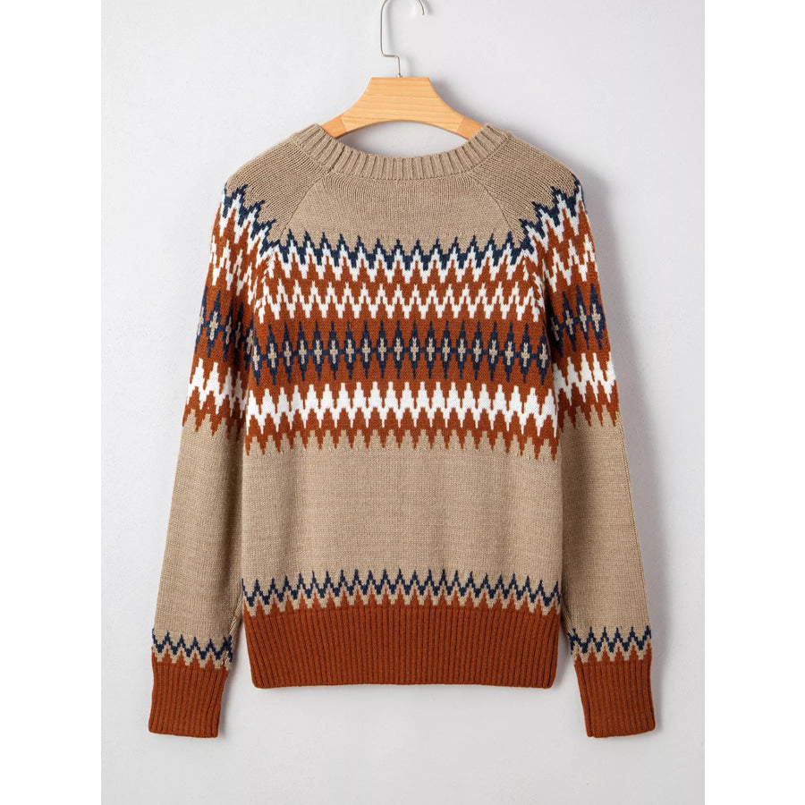 Color Block Crew Neck Sweater Apparel and Accessories