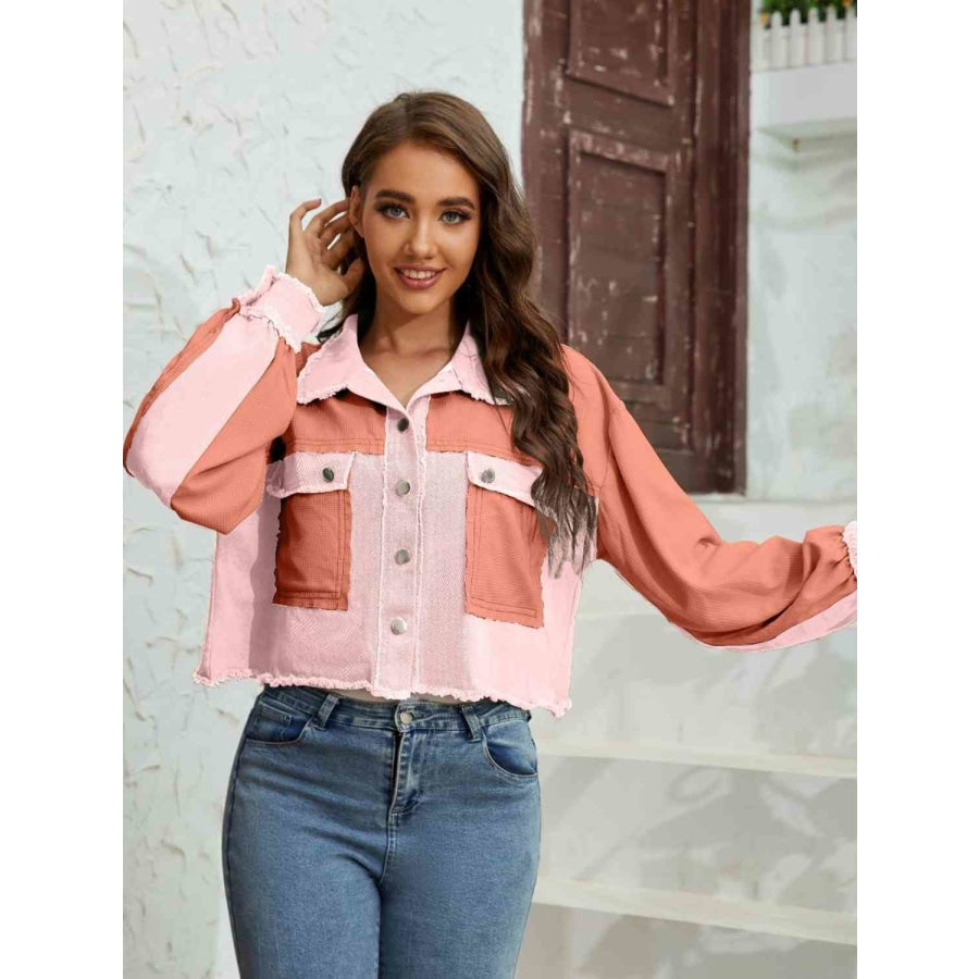 Color Block Crop Jacket with Pockets