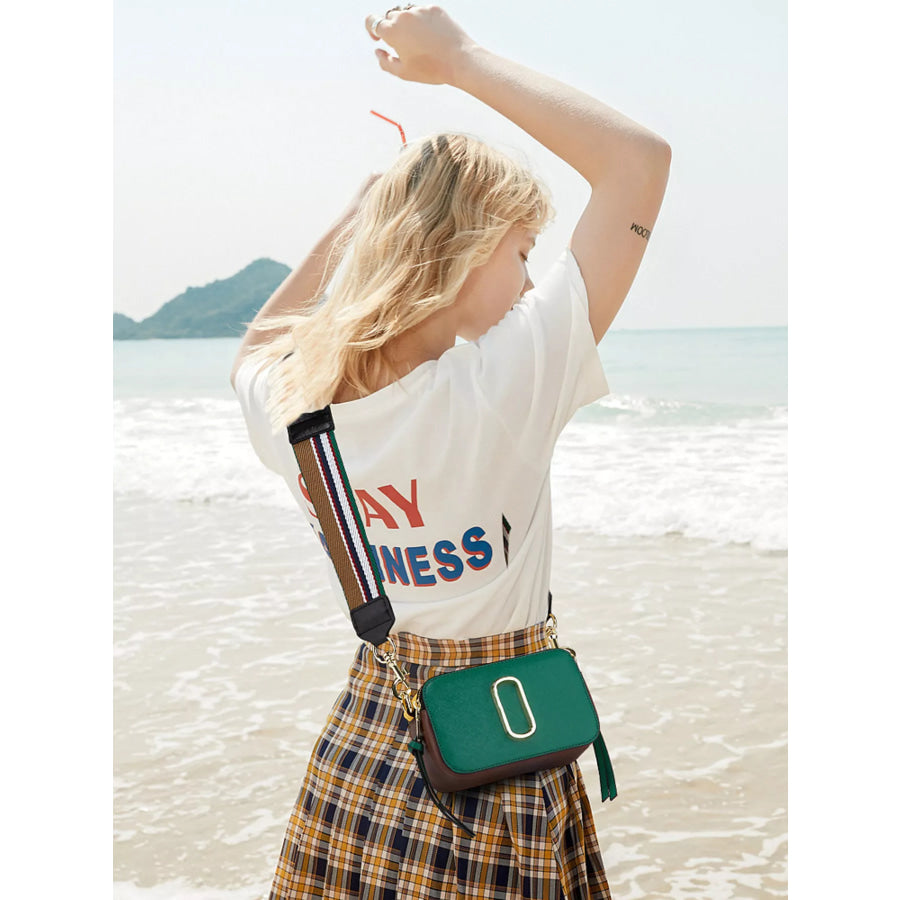 Color-Block Crossbody Bag with Webbing Strap Dark Green / onesize Apparel and Accessories
