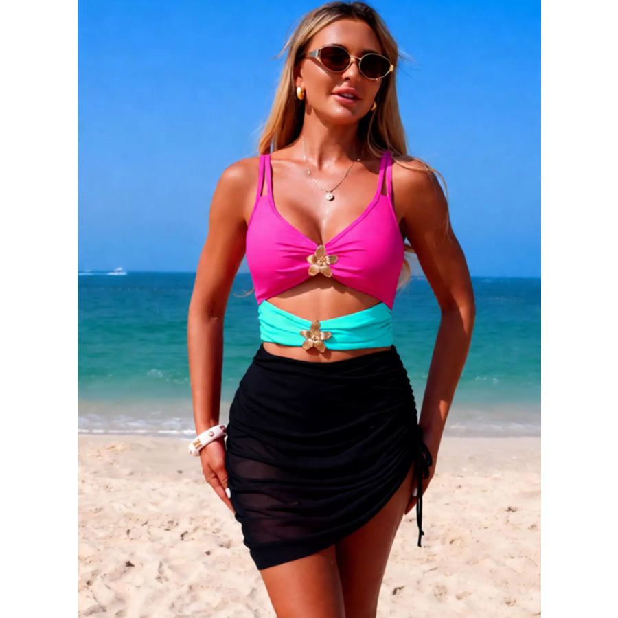Color Block Cutout One-Piece Swimsuit Apparel and Accessories