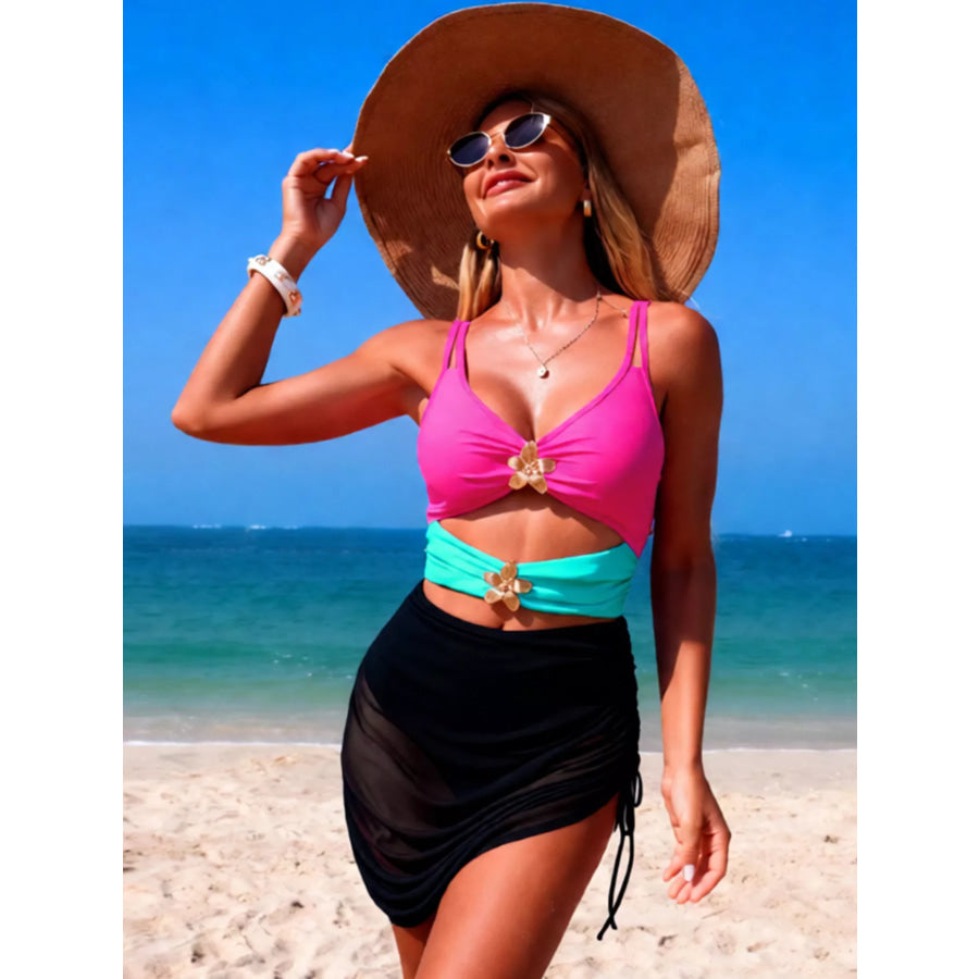 Color Block Cutout One-Piece Swimsuit Black / S Apparel and Accessories
