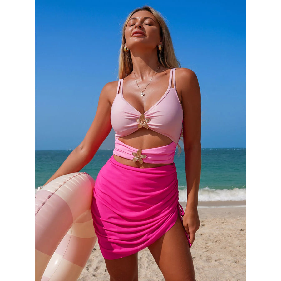 Color Block Cutout One-Piece Swimsuit Fuchsia Pink / S Apparel and Accessories