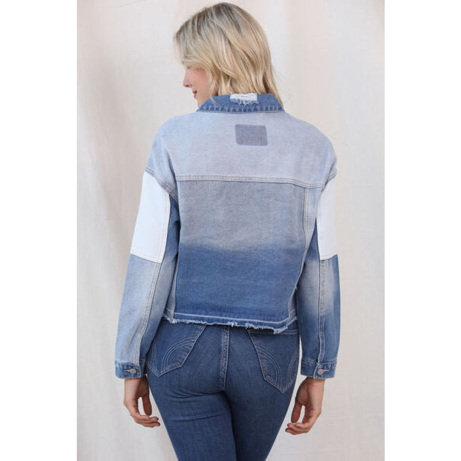 Color Block Distressed Button Up Denim Jacket Medium / S Clothing