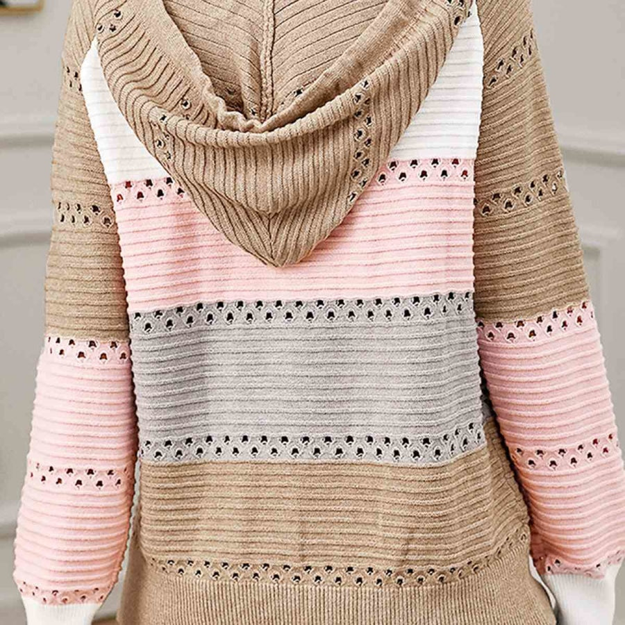 Color Block Drawstring Hooded Sweater Blush Pink / S