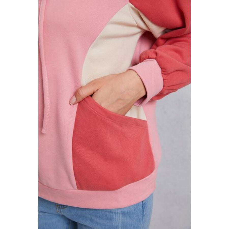 Color Block Drawstring Mock Neck Sweatshirt Clothing