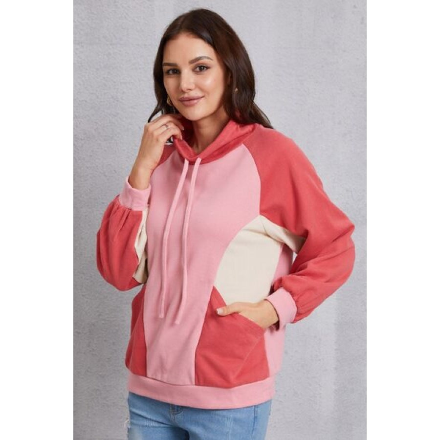 Color Block Drawstring Mock Neck Sweatshirt Clothing