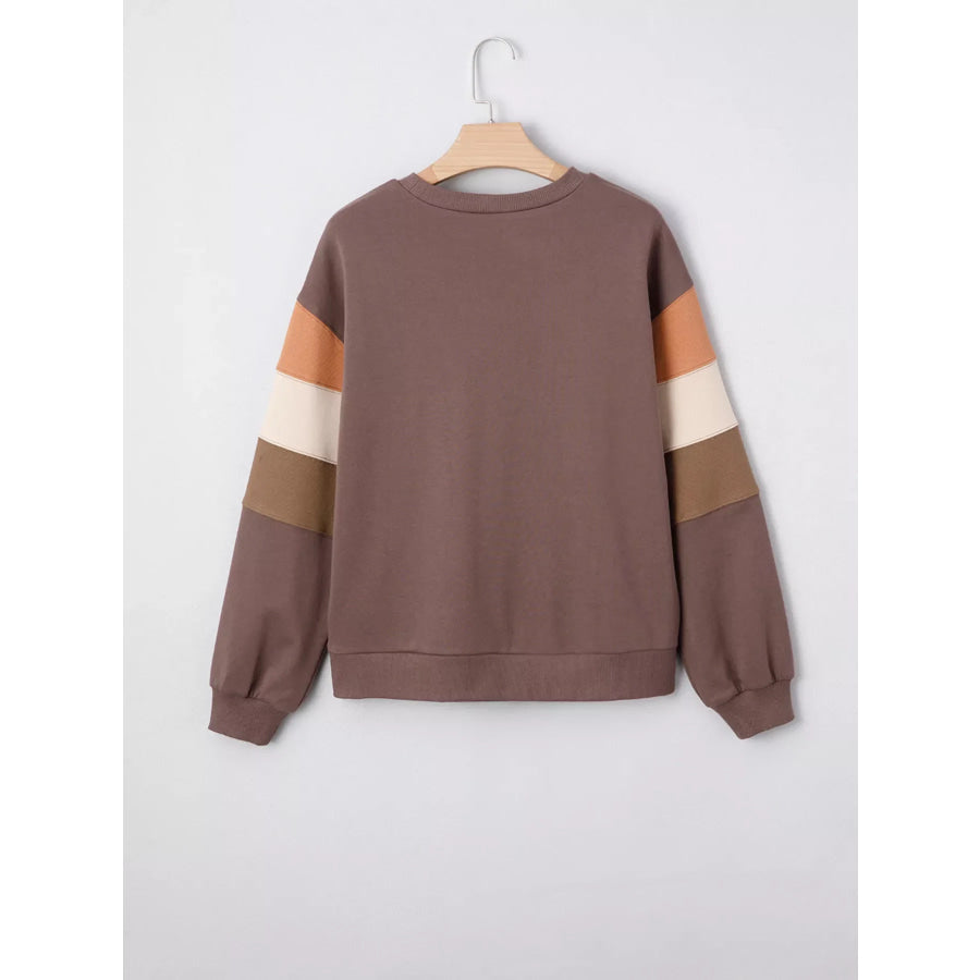 Color Block Drop Shoulder Pullover Casual Sweatshirt Apparel and Accessories