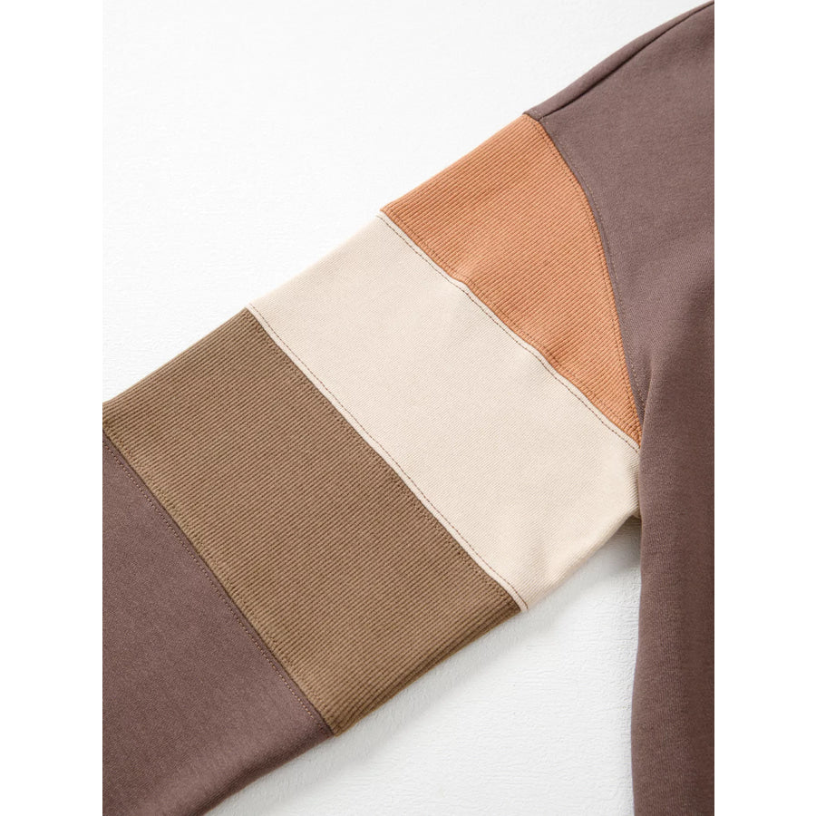Color Block Drop Shoulder Pullover Casual Sweatshirt Apparel and Accessories