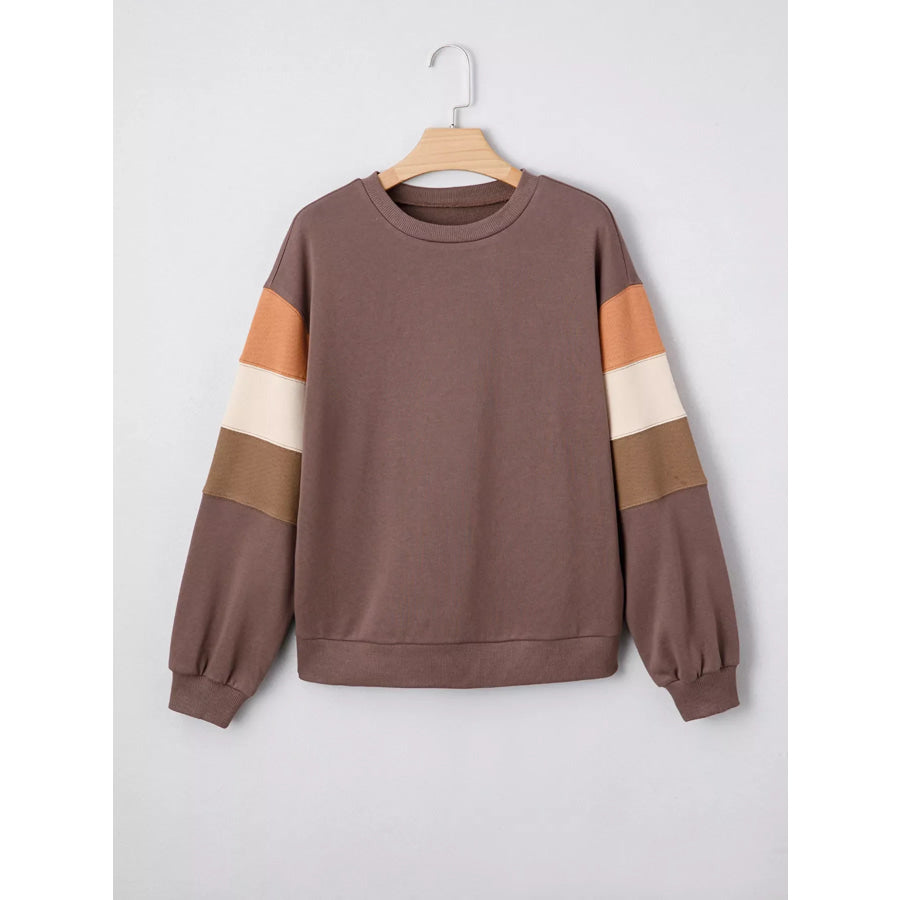 Color Block Drop Shoulder Pullover Casual Sweatshirt Apparel and Accessories