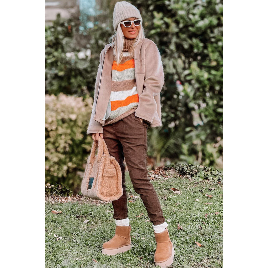 Color Block Drop Shoulder Turtleneck Sweater Apparel and Accessories