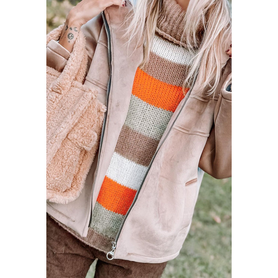 Color Block Drop Shoulder Turtleneck Sweater Apparel and Accessories