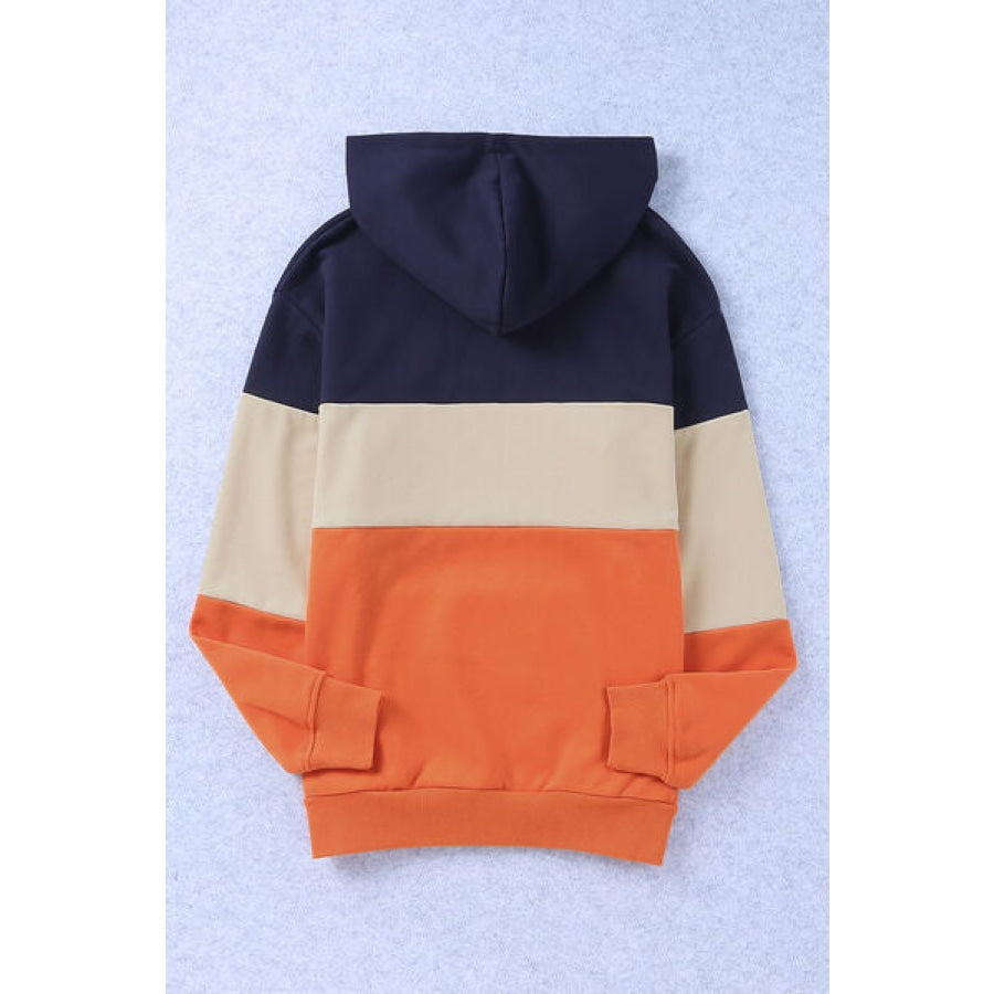Color Block Dropped Shoulder Hoodie Apparel and Accessories