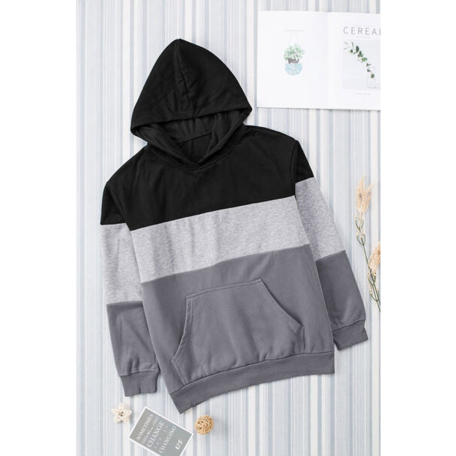 Color Block Dropped Shoulder Hoodie Apparel and Accessories