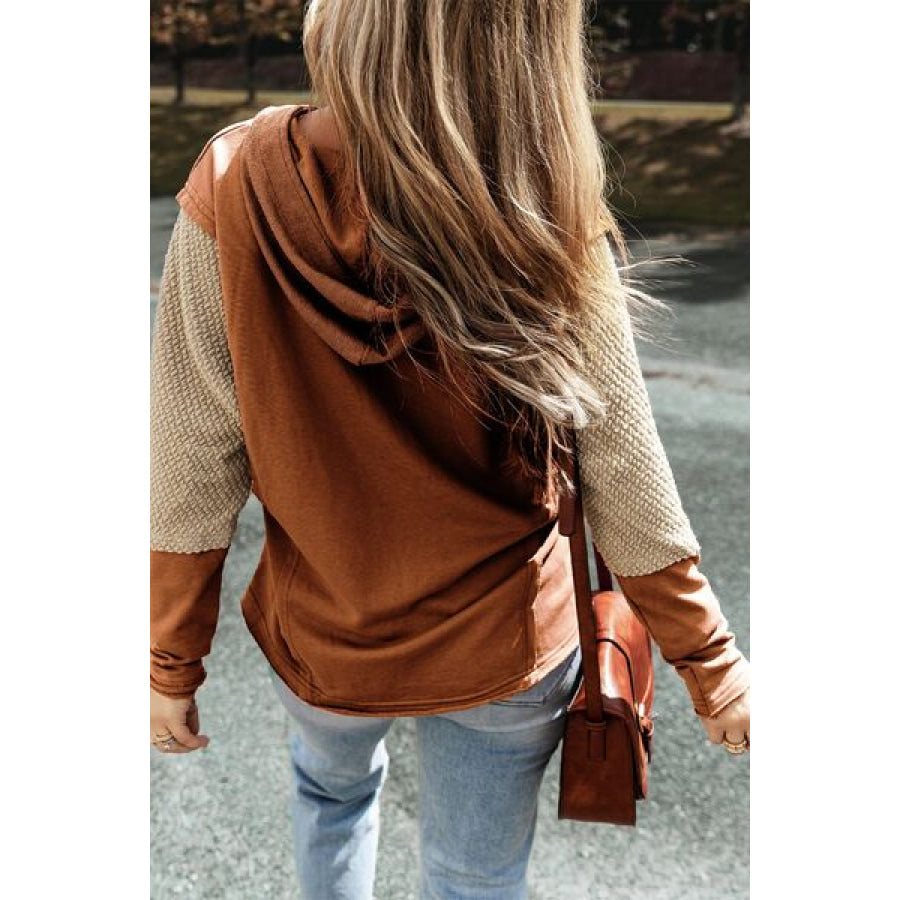 Color Block Dropped Shoulder Hoodie Caramel / S Clothing