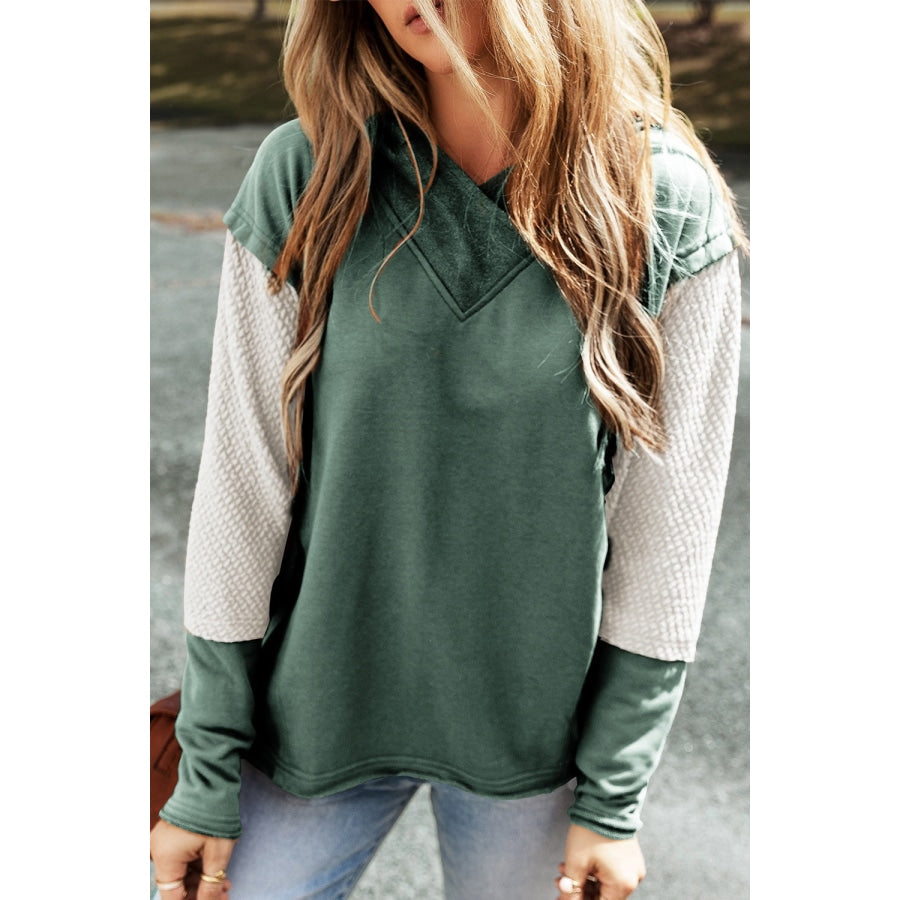 Color Block Dropped Shoulder Hoodie Sage / S Clothing