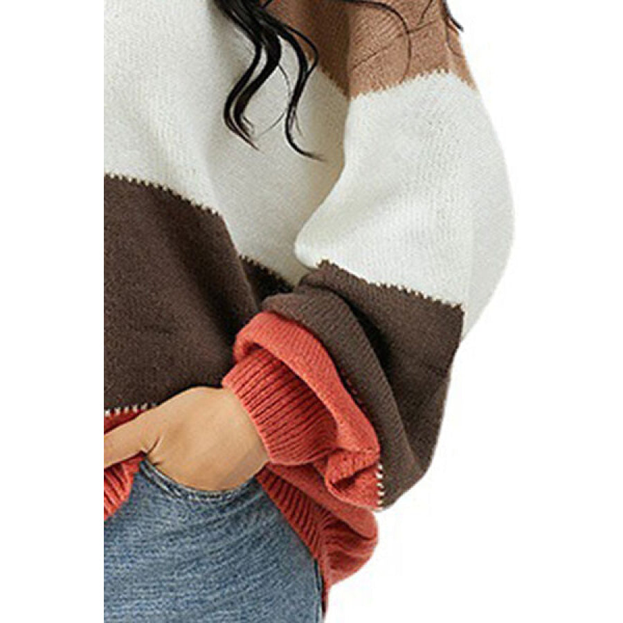 Color Block Dropped Shoulder Sweater Apparel and Accessories