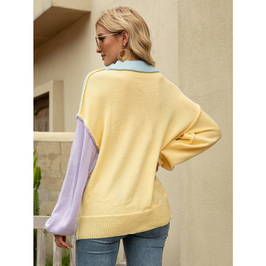 Color Block Dropped Shoulder Sweater Apparel and Accessories