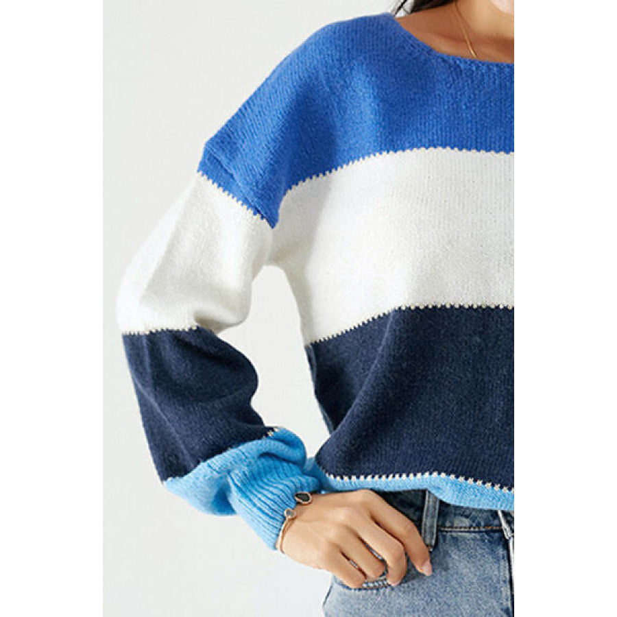 Color Block Dropped Shoulder Sweater Apparel and Accessories