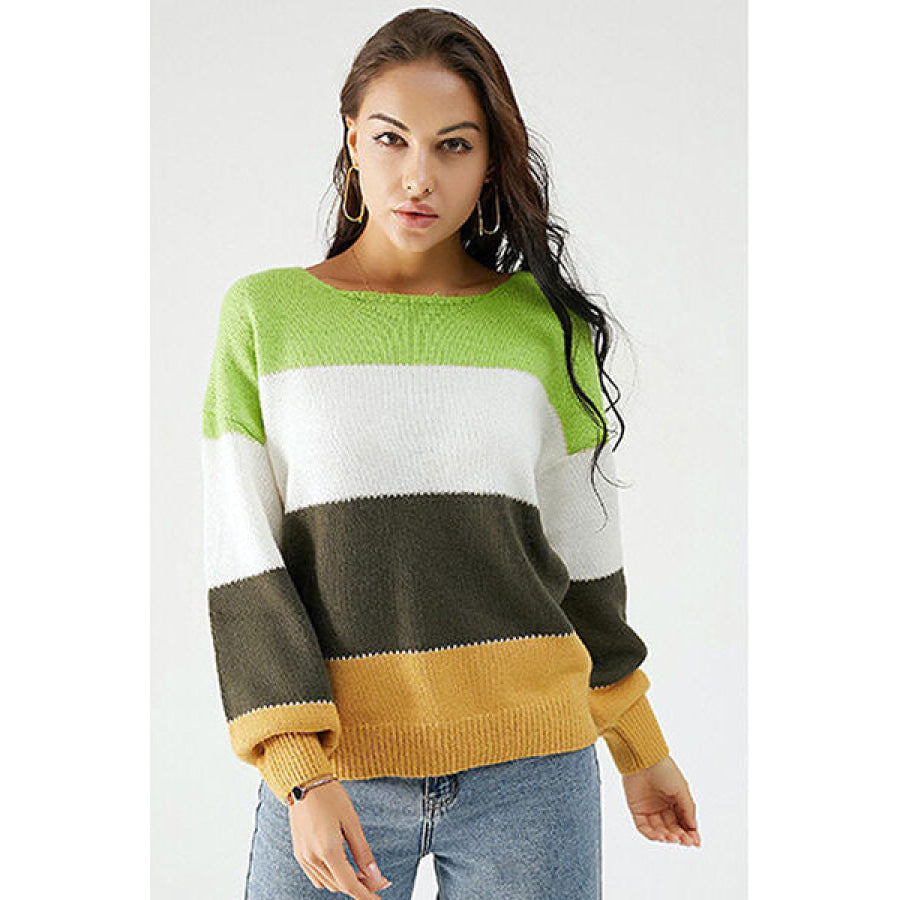 Color Block Dropped Shoulder Sweater Apparel and Accessories