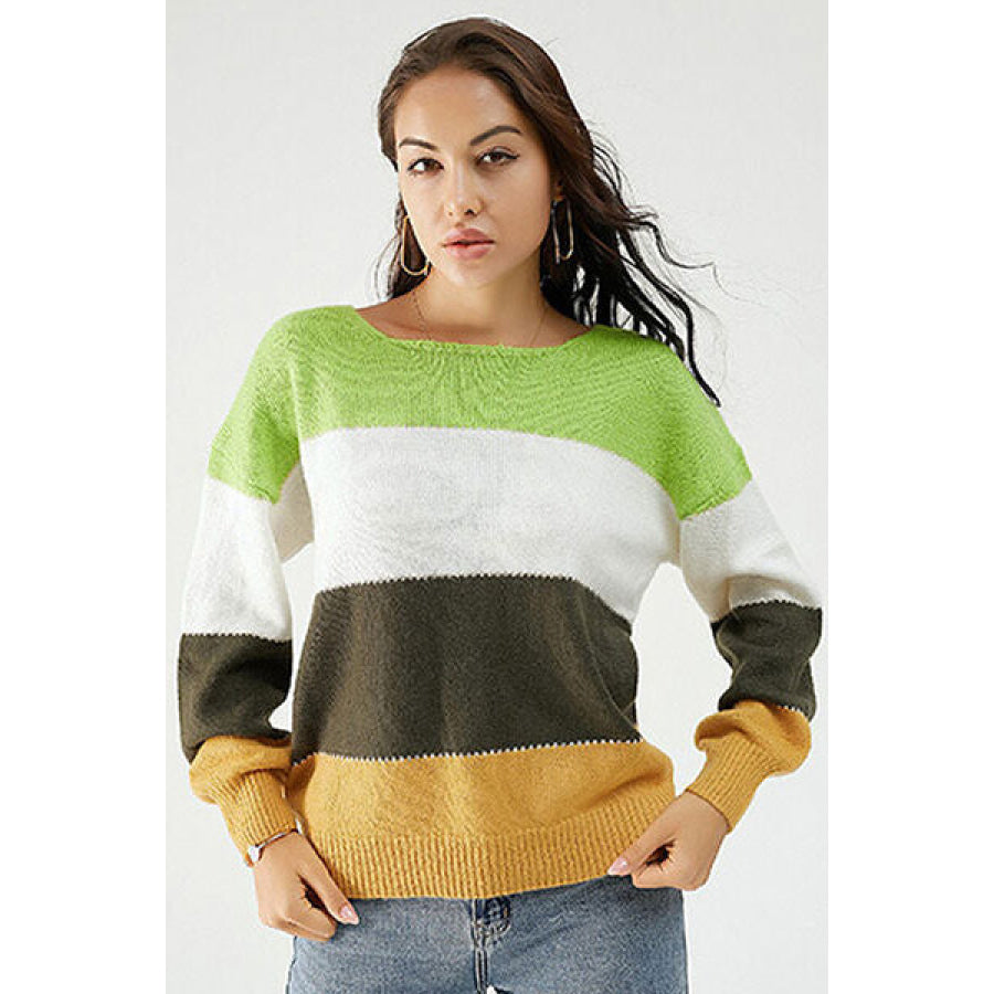 Color Block Dropped Shoulder Sweater Apparel and Accessories