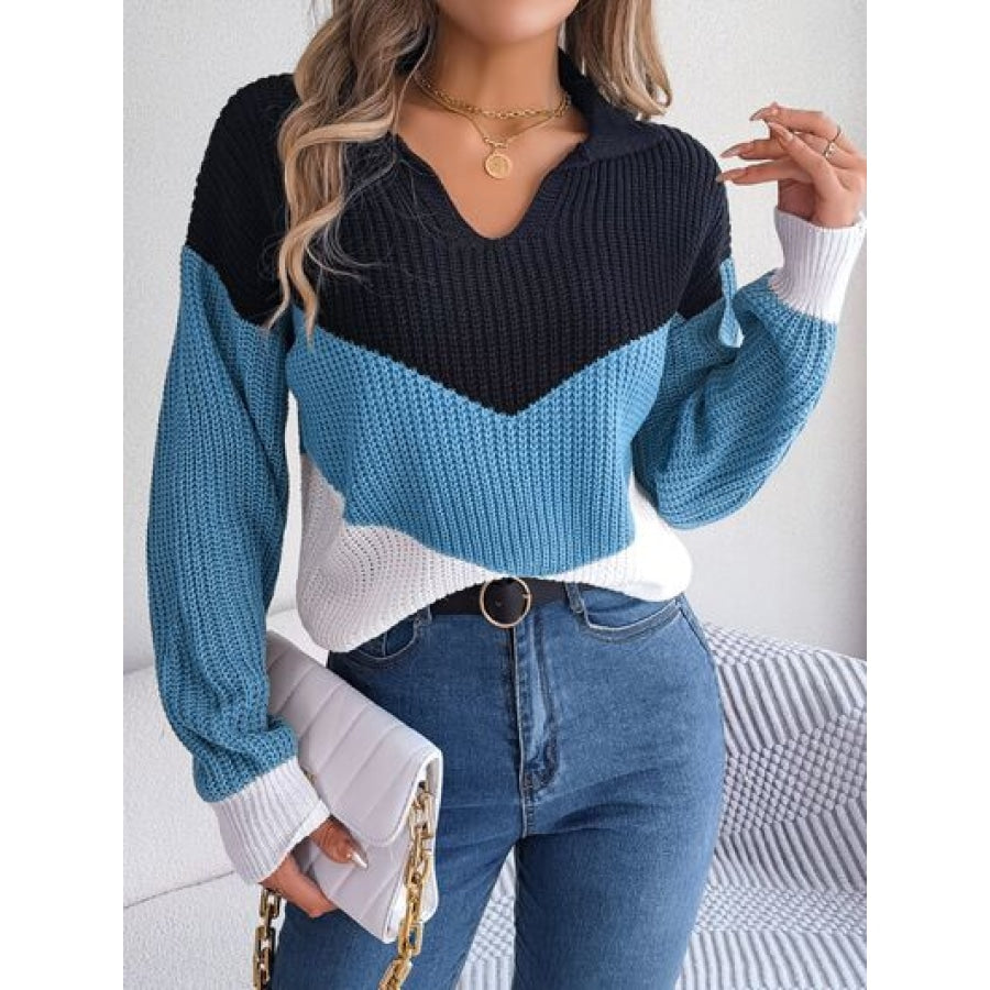Color Block Dropped Shoulder Sweater Azure / S Clothing
