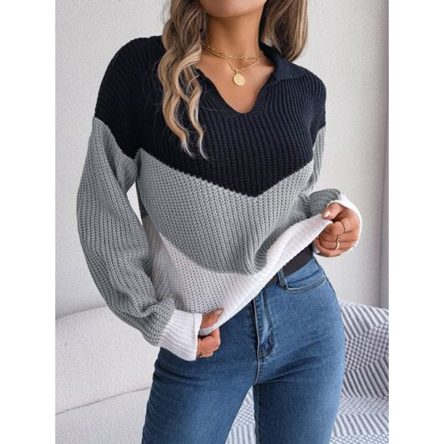 Color Block Dropped Shoulder Sweater Charcoal / S Clothing