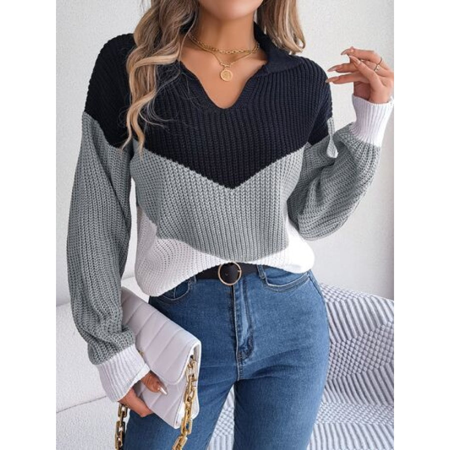 Color Block Dropped Shoulder Sweater Clothing