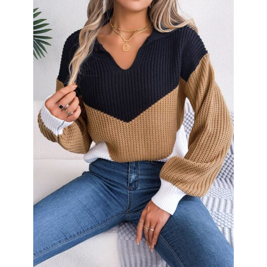 Color Block Dropped Shoulder Sweater Clothing