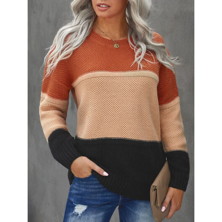 Color Block Dropped Shoulder Sweater Clothing