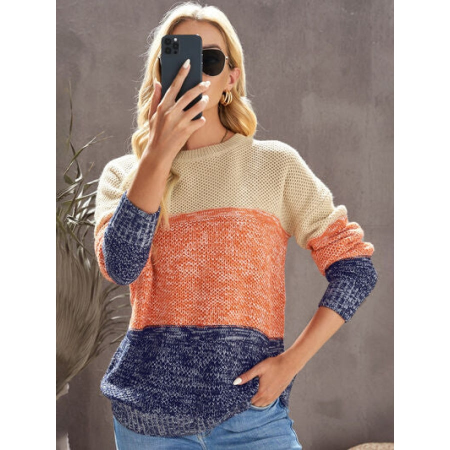 Color Block Dropped Shoulder Sweater Clothing