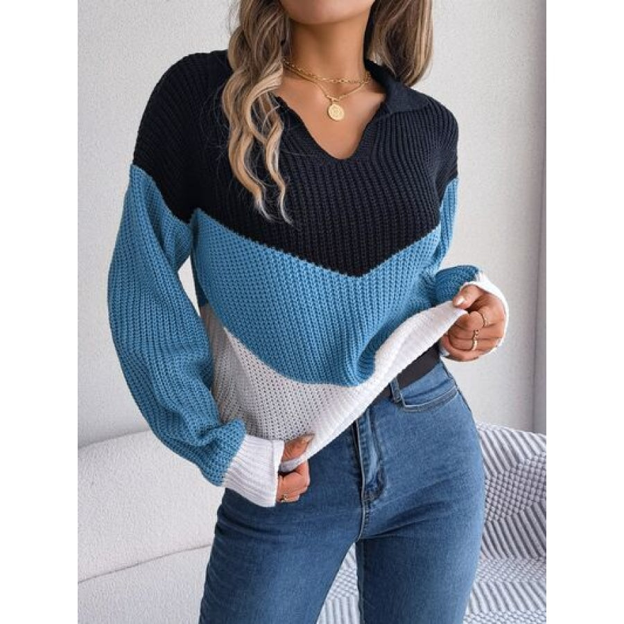 Color Block Dropped Shoulder Sweater Clothing